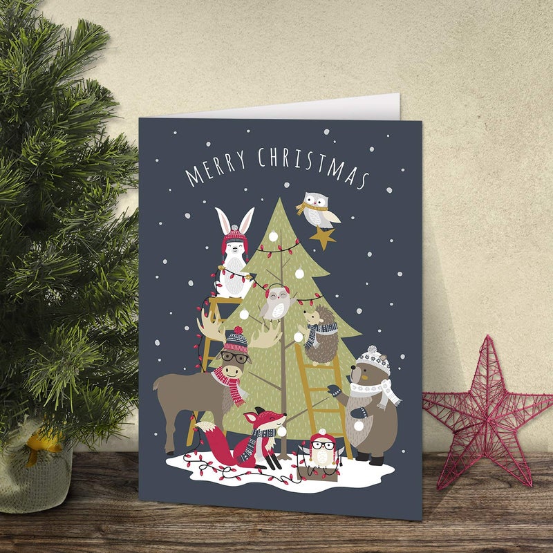 Canopy Street All Together Christmas Cards / 25 Forest Animals Holiday Greeting Cards / 4 5/8" x 6 1/4" Woodland Animal Merry Christmas Evergreen Tree Note Cards With Inside Verse - Image 2
